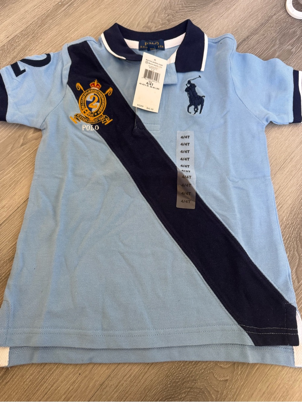 Polo by Ralph Lauren Boys Light Blue & Navy Diagonal Stripe Polo size 4/4t NWT
